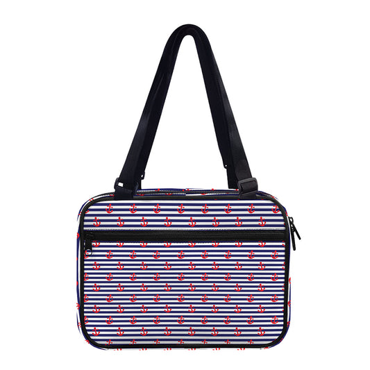 Blue Striped Nautical Anchor Print Double Strap Bible Bag