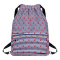 Blue Striped Nautical Anchor Print Drawstring Backpack