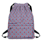 Blue Striped Nautical Anchor Print Drawstring Backpack