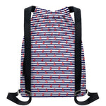 Blue Striped Nautical Anchor Print Drawstring Backpack