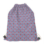 Blue Striped Nautical Anchor Print Drawstring Bag