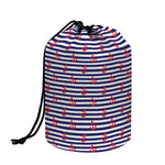 Blue Striped Nautical Anchor Print Drawstring Makeup Bag