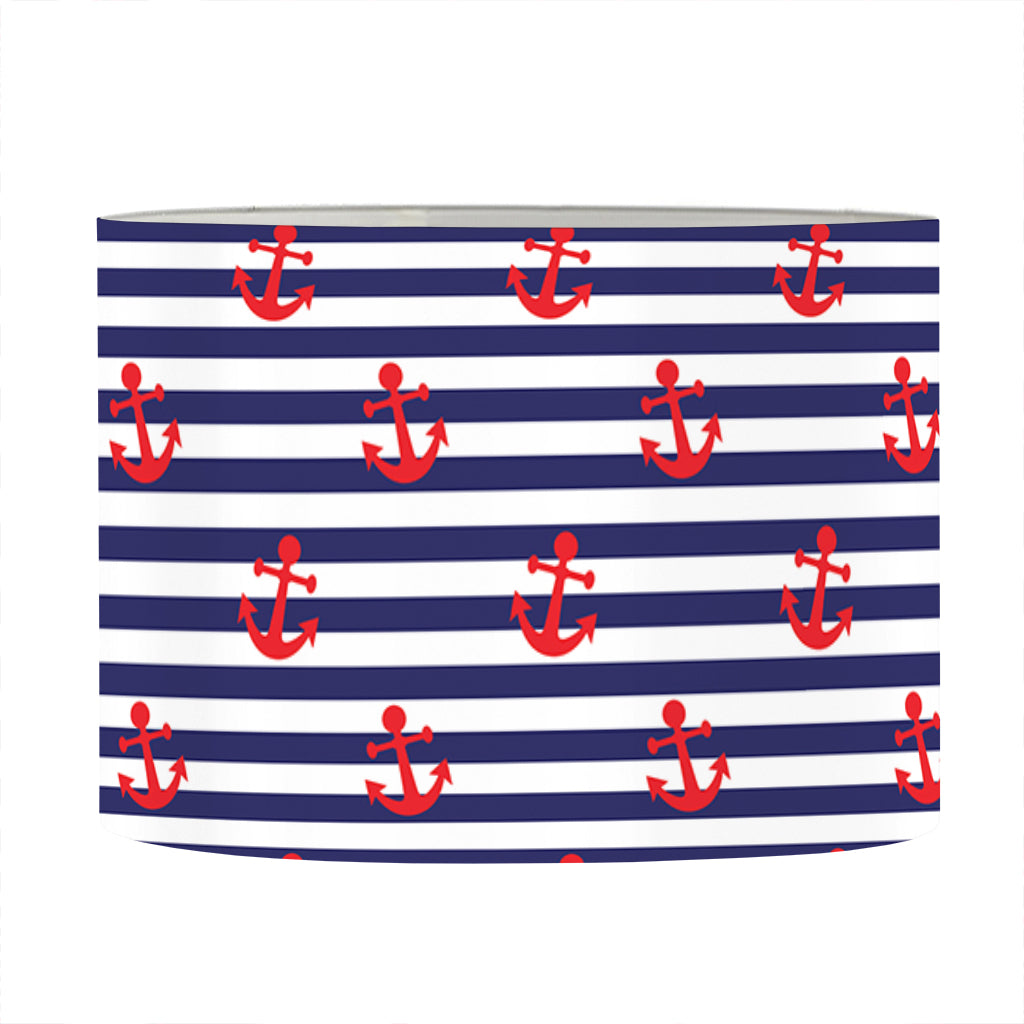 Blue Striped Nautical Anchor Print Drum Lamp Shade