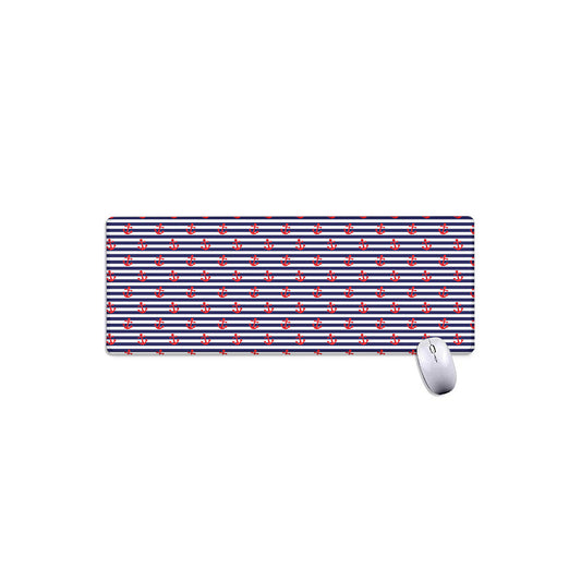 Blue Striped Nautical Anchor Print Extended Mouse Pad
