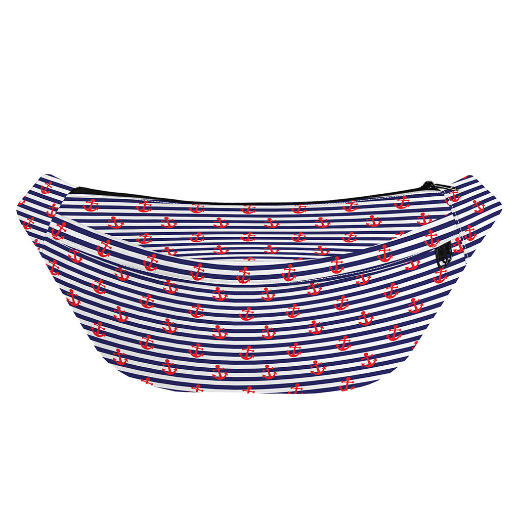 Blue Striped Nautical Anchor Print Fanny Pack