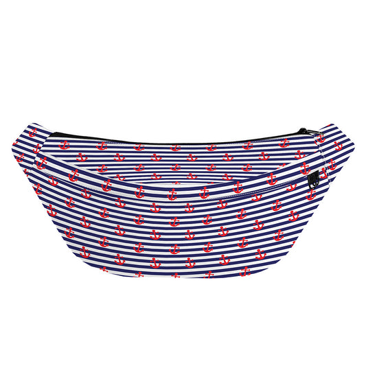 Blue Striped Nautical Anchor Print Fanny Pack