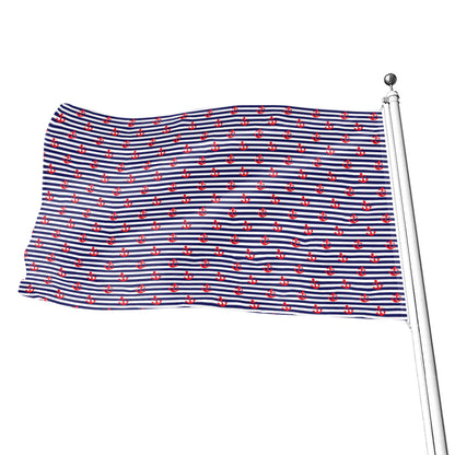 Blue Striped Nautical Anchor Print Flag