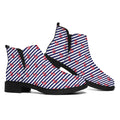 Blue Striped Nautical Anchor Print Flat Ankle Boots