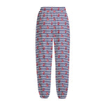 Blue Striped Nautical Anchor Print Fleece Lined Knit Pants