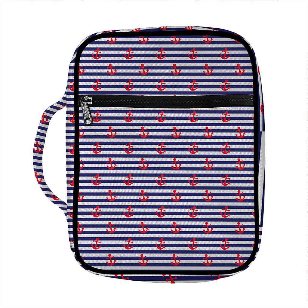 Blue Striped Nautical Anchor Print Front Pocket Bible Bag
