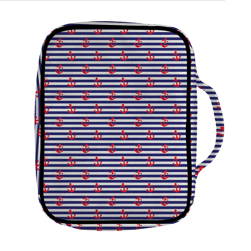 Blue Striped Nautical Anchor Print Front Pocket Bible Bag