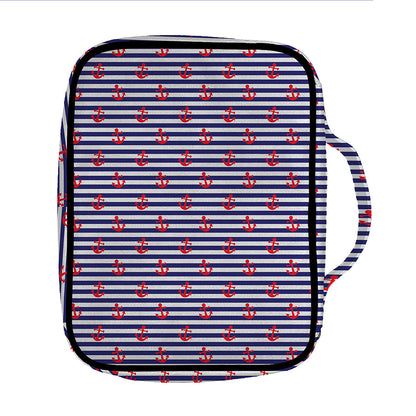 Blue Striped Nautical Anchor Print Front Pocket Bible Bag