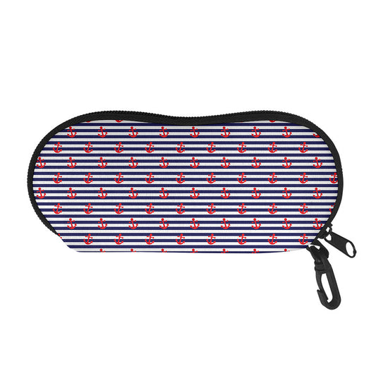 Blue Striped Nautical Anchor Print Glasses Case
