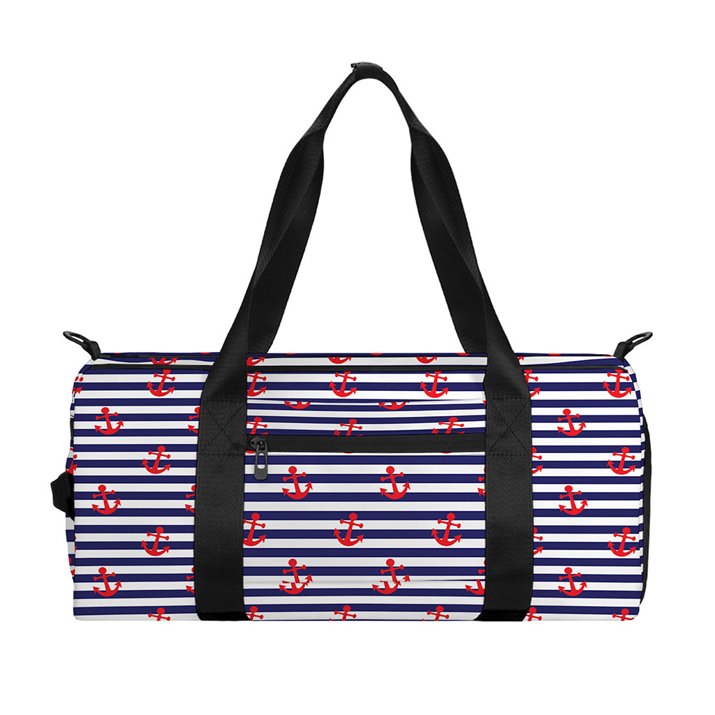 Blue Striped Nautical Anchor Print Gym Bag