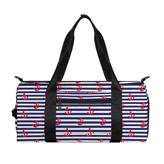 Blue Striped Nautical Anchor Print Gym Bag
