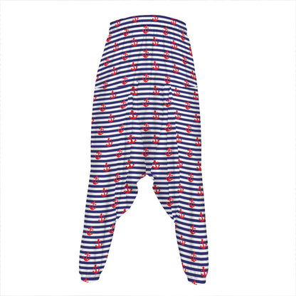 Blue Striped Nautical Anchor Print Hammer Pants