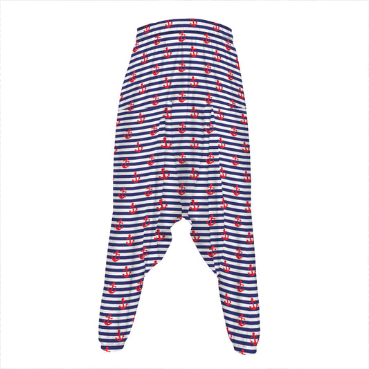 Blue Striped Nautical Anchor Print Hammer Pants