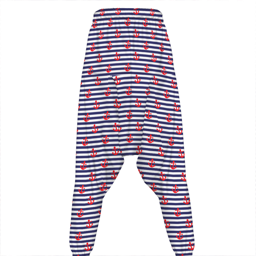 Blue Striped Nautical Anchor Print Hammer Pants