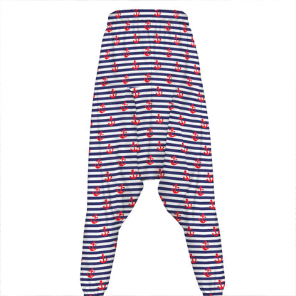 Blue Striped Nautical Anchor Print Hammer Pants