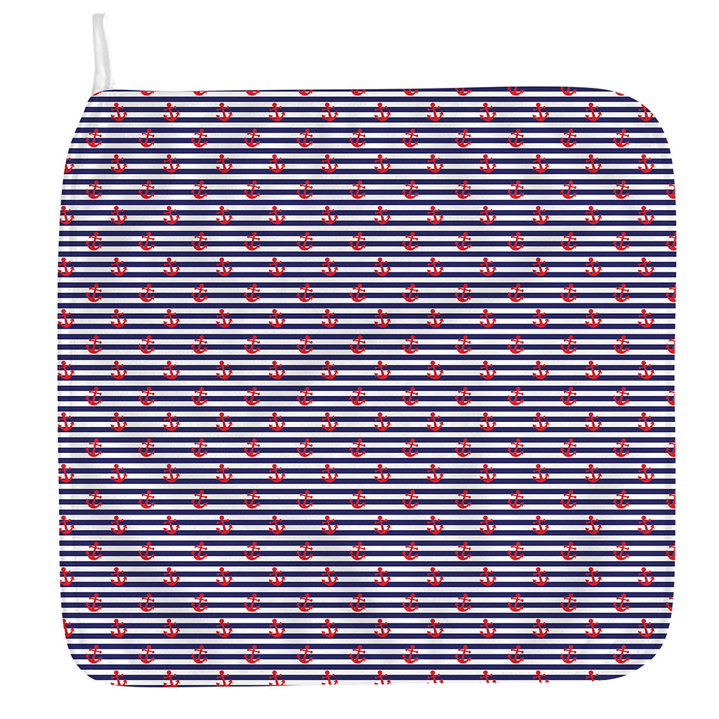 Blue Striped Nautical Anchor Print Hand Towel