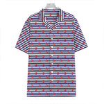 Blue Striped Nautical Anchor Print Hawaiian Shirt