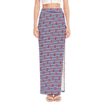 Blue Striped Nautical Anchor Print High Slit Maxi Skirt
