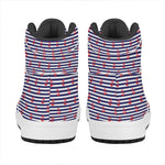 Blue Striped Nautical Anchor Print High Top Leather Sneakers