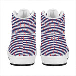 Blue Striped Nautical Anchor Print High Top Leather Sneakers