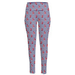 Blue Striped Nautical Anchor Print High-Waisted Pocket Leggings