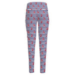 Blue Striped Nautical Anchor Print High-Waisted Pocket Leggings