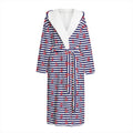 Blue Striped Nautical Anchor Print Hooded Bathrobe