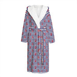Blue Striped Nautical Anchor Print Hooded Bathrobe