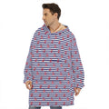Blue Striped Nautical Anchor Print Hoodie Blanket
