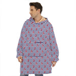 Blue Striped Nautical Anchor Print Hoodie Blanket