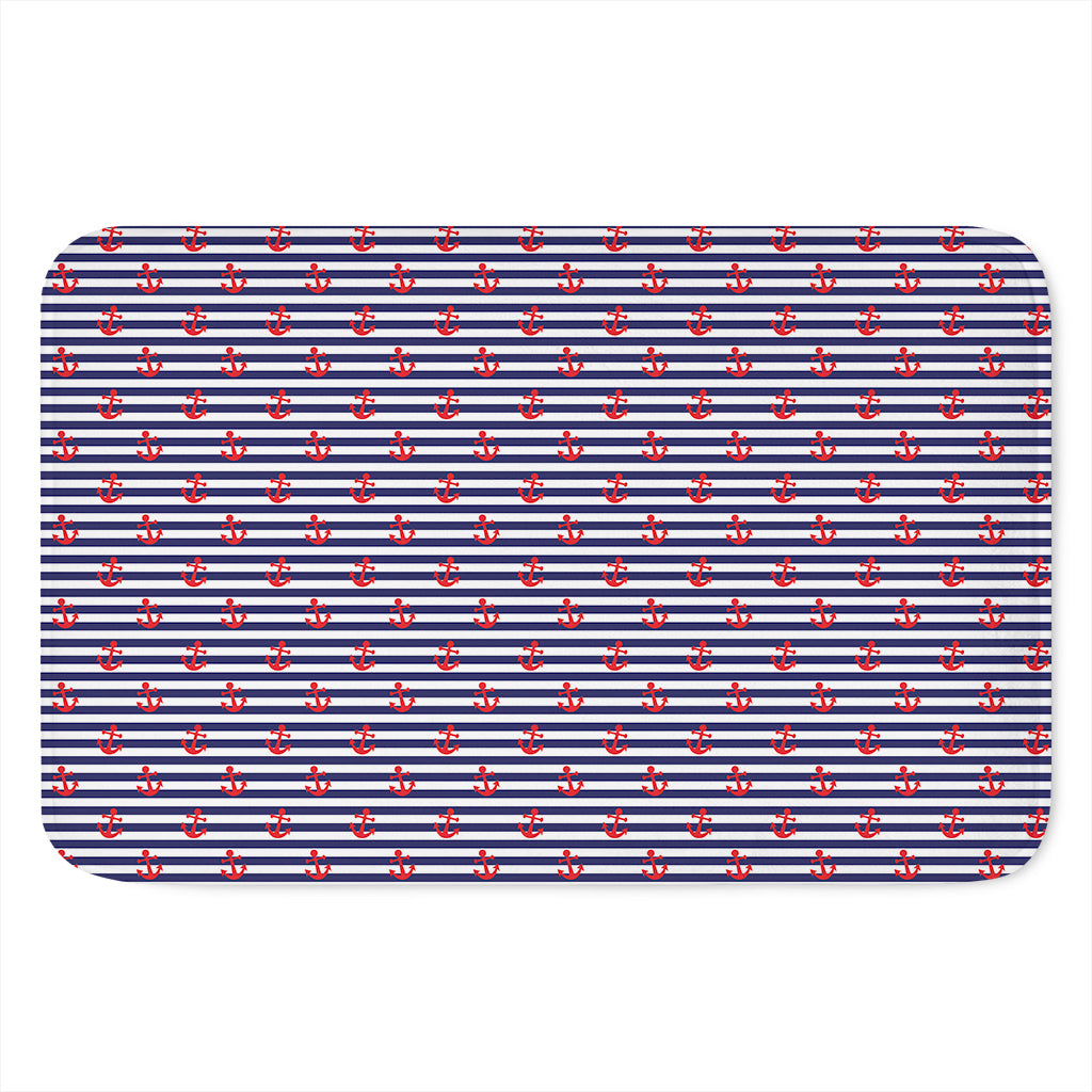 Blue Striped Nautical Anchor Print Indoor Door Mat