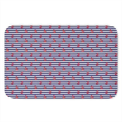 Blue Striped Nautical Anchor Print Indoor Door Mat