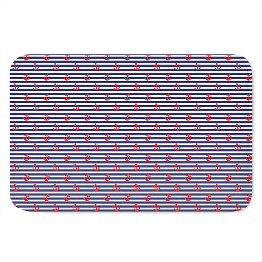 Blue Striped Nautical Anchor Print Indoor Door Mat