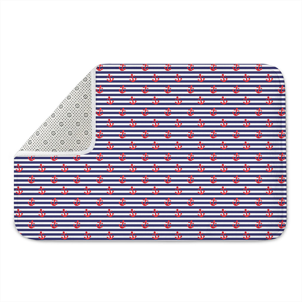 Blue Striped Nautical Anchor Print Indoor Door Mat
