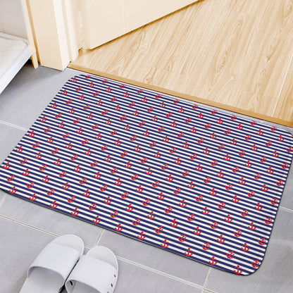 Blue Striped Nautical Anchor Print Indoor Door Mat