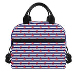 Blue Striped Nautical Anchor Print Insulated Lunch Bag