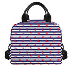 Blue Striped Nautical Anchor Print Insulated Lunch Bag