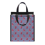 Blue Striped Nautical Anchor Print Insulated Lunch Tote