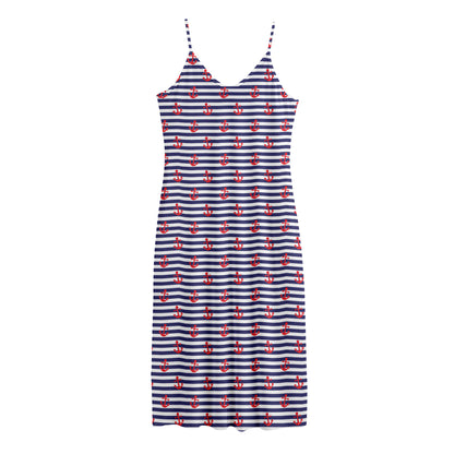 Blue Striped Nautical Anchor Print Jersey Midi Cami Dress