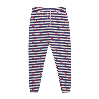 Blue Striped Nautical Anchor Print Jogger Pants
