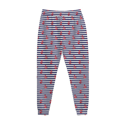 Blue Striped Nautical Anchor Print Jogger Pants