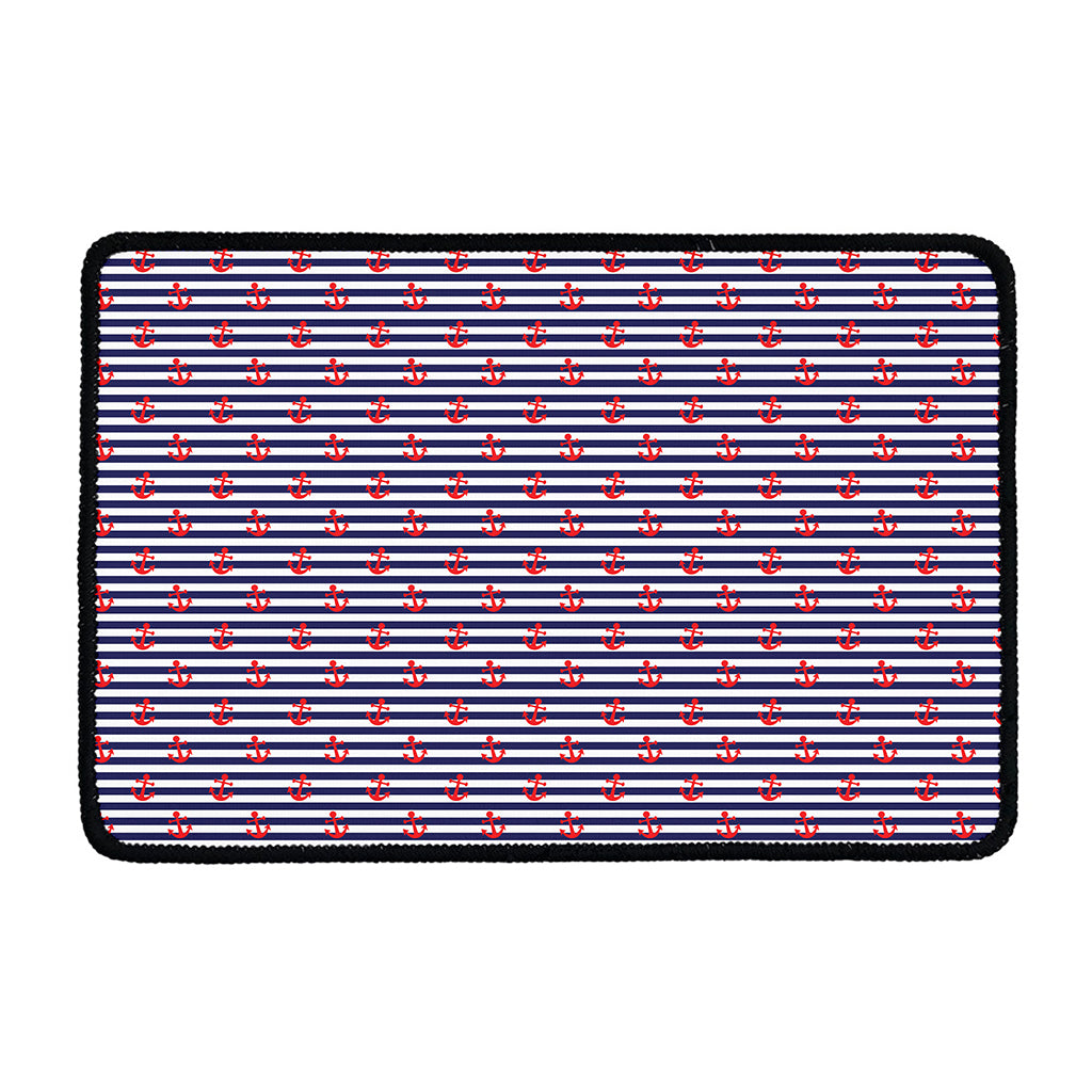 Blue Striped Nautical Anchor Print Kitchen Mat