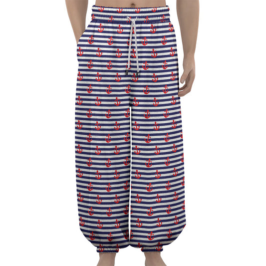 Blue Striped Nautical Anchor Print Lantern Pants