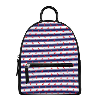 Blue Striped Nautical Anchor Print Leather Backpack