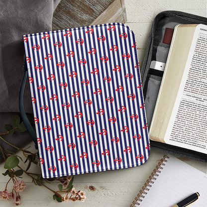 Blue Striped Nautical Anchor Print Leather Bible Cover