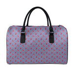 Blue Striped Nautical Anchor Print Leather Duffle Bag
